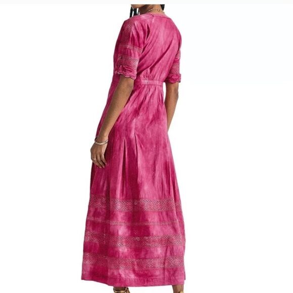 LOVESHACKFANCY Edie Dress Pink Tie Dye Lace Midi XS - Picture 2 of 16